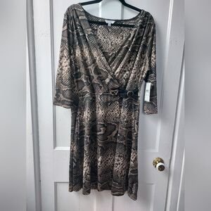 PURE Alfred Sung V-Neck Snake Print Dress Size XL New